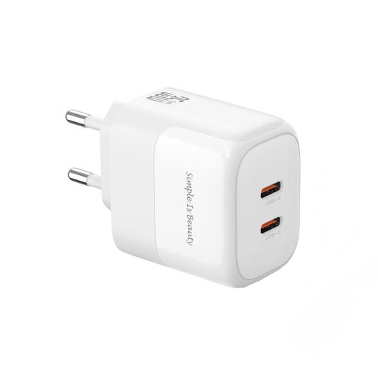 Carregador de Rede com Cabo USB-C XO Design L140, 35W, 3A, 2 x USB-C, Branco