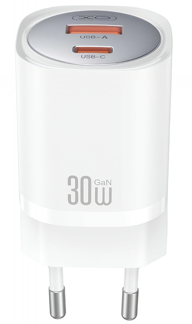 Carregador de Rede com Cabo Lightning XO Design CE21, 30W, 3A, 1 x USB-A - 1 x USB-C, Branco