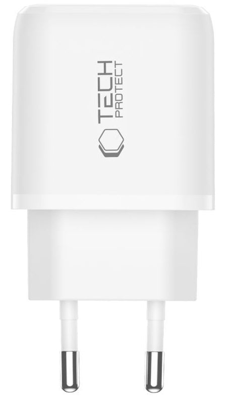 Carregador de Rede com Cabo USB-C Tech-Protect NCA45W, 45W, 3A, 1 x USB-A - 1 x USB-C, Branco