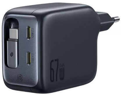 Carregador de Rede com Cabo USB-C Baseus EnerCore CJ11, 67W, 3.35A, 2 x USB-C, Preto E0121E00