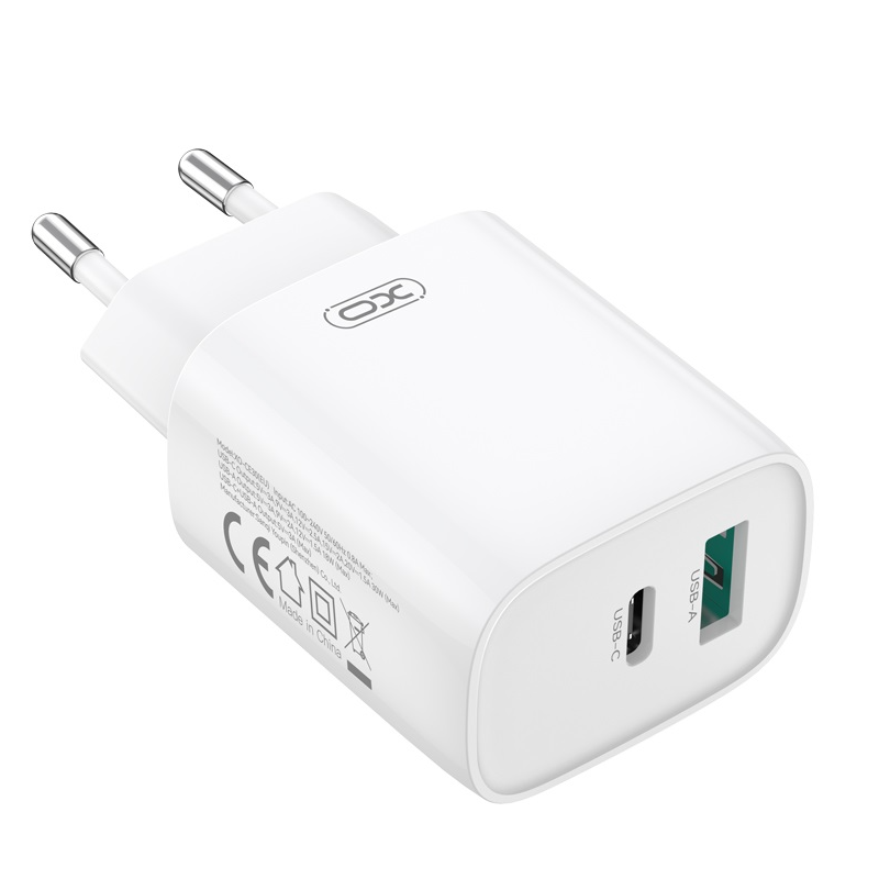 Carregador de Rede com Cabo Lightning XO Design CE30, 30W, 3A, 1 x USB-A - 1 x USB-C, Branco