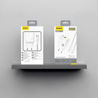 Carregador de Rede com Cabo USB-C Dudao A27TCEU, 30W, 1 x USB-A - 1 x USB-C, Branco