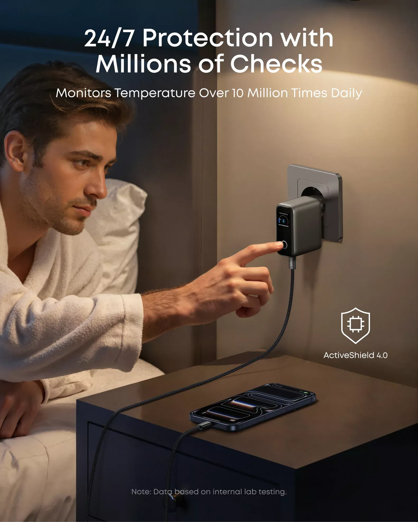 Carregador de Rede com Cabo USB-C Anker Smart Display, 100W, 5A, 1 x USB-A - 2 x USB-C, Cinza B121BGZ1