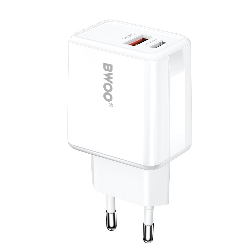 Carregador de Rede com Cabo USB-C BWOO CDA182, 38W, 3A, 1 x USB-A - 1 x USB-C, Branco