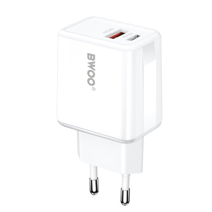 Carregador de Rede com Cabo USB-C BWOO CDA182, 38W, 3A, 1 x USB-A - 1 x USB-C, Branco