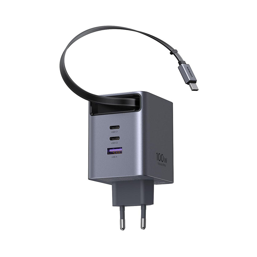 Carregador de Rede com Cabo USB-C UGREEN X616 (65828), 100W, 5A, 1 x USB-A - 3 x USB-C, Cinzento
