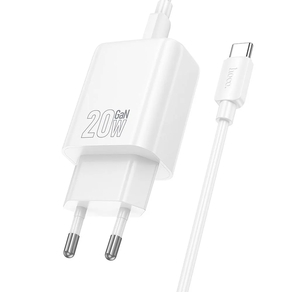 Carregador de Rede com Cabo Lightning HOCO N60, 20W, 3A, 1 x USB-C, Branco