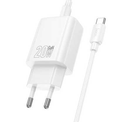 Carregador de Rede com Cabo Lightning HOCO N60, 20W, 3A, 1 x USB-C, Branco