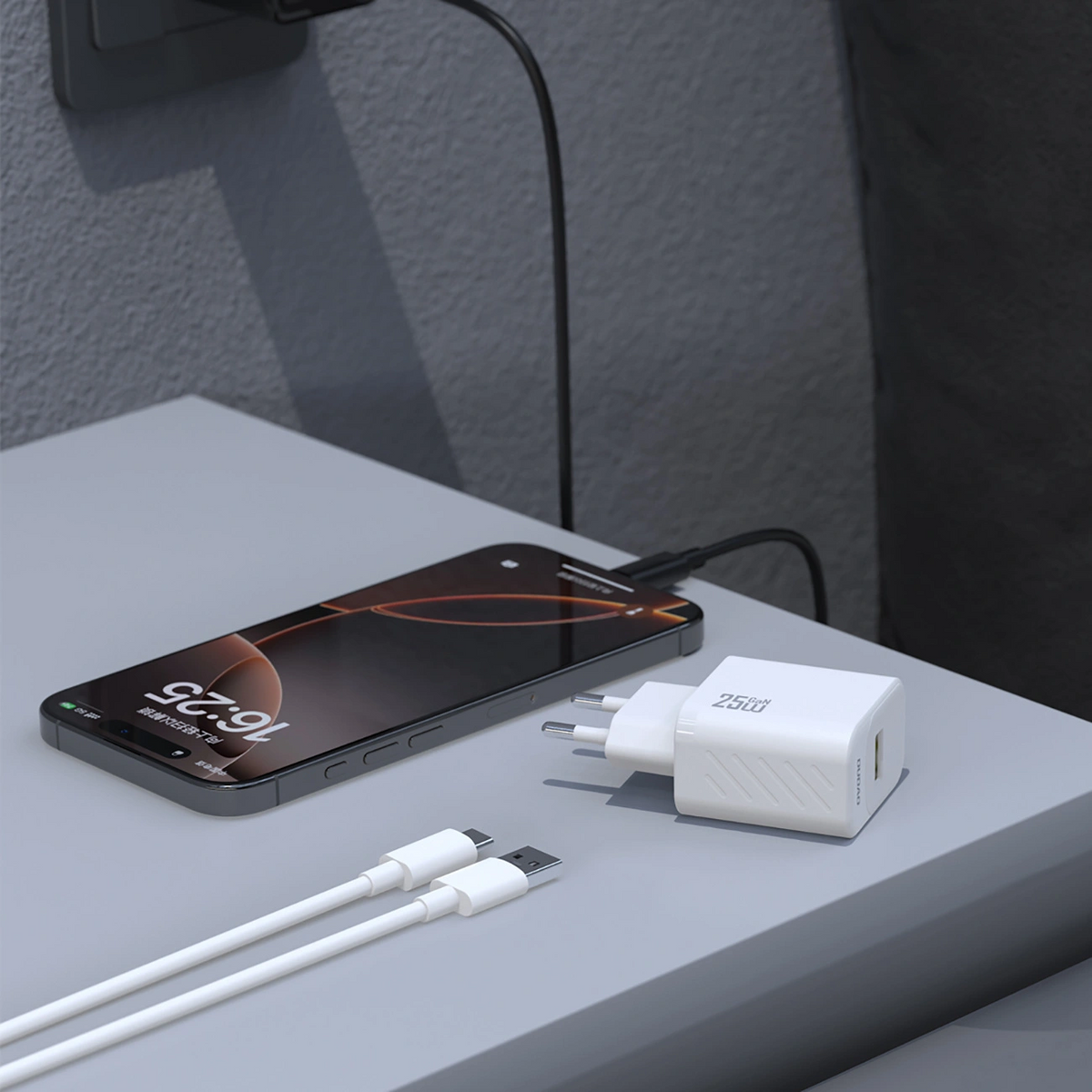 Carregador de Rede com Cabo USB-C Dudao A27STEU, 25W, 3A, 1 x USB-A, Preto