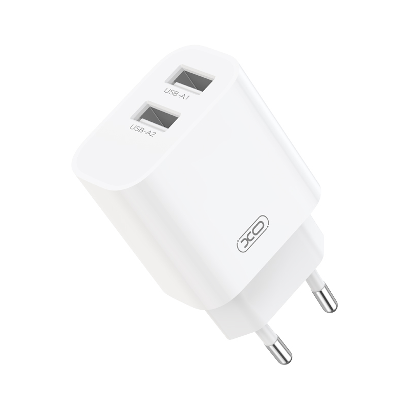 Carregador de Rede com Cabo USB-C XO Design CE55, 12 W, 2,4 A, 2 x USB-A, Branco