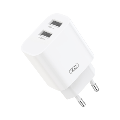 Carregador de Rede com Cabo USB-C XO Design CE55, 12 W, 2,4 A, 2 x USB-A, Branco