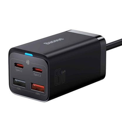 Carregador de rede Baseus GaN3 Pro USB-C com cabo, 65W, 3A, 2 x USB-A - 2 x USB-C, preto CCGP04010101