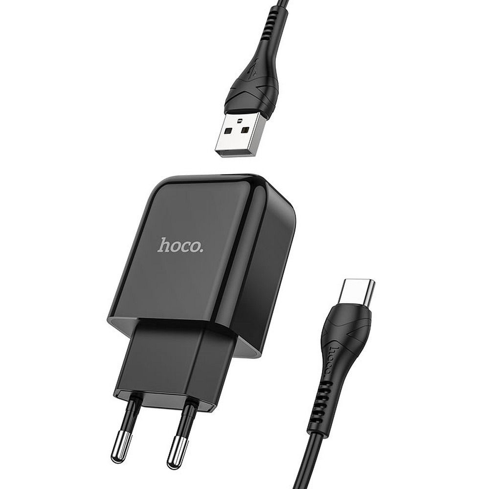 Carregador de Rede com Cabo USB-C HOCO N2, 10W, 2A, 1 x USB-A, Preto