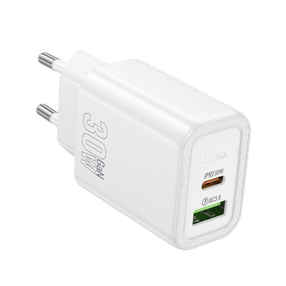 Carregador de Rede HOCO N63, 30W, 3A, 1 x USB-A - 1 x USB-C, Branco