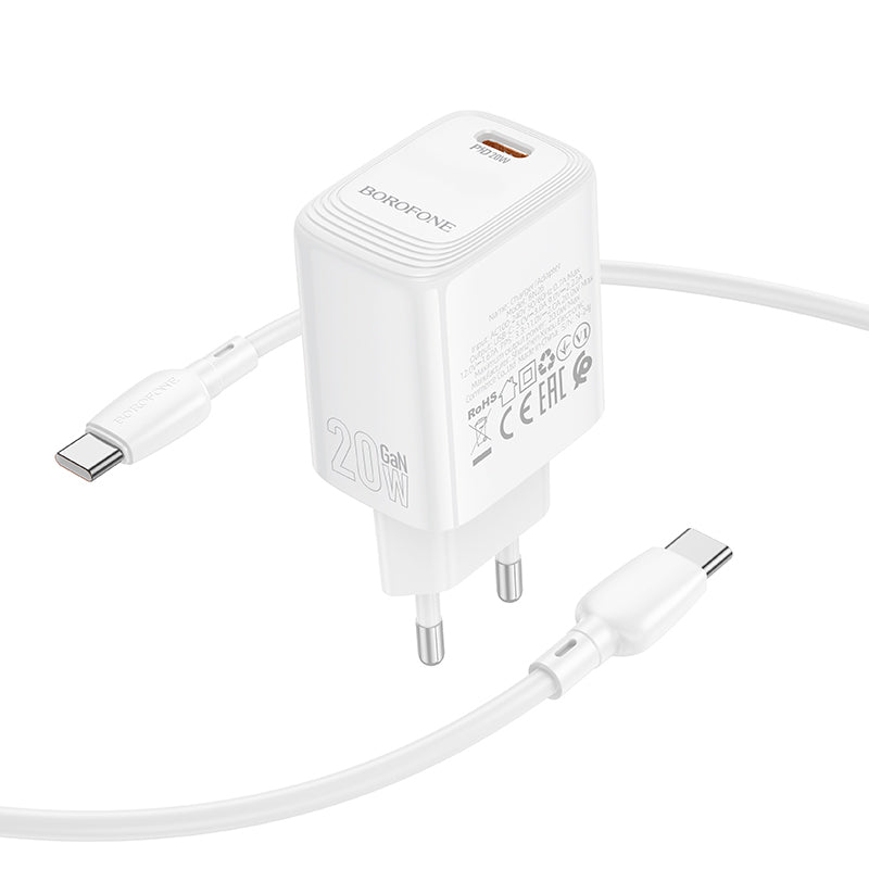 Carregador de Rede com Cabo USB-C Borofone BN26 Fuente, 20W, 3A, 1 x USB-C, Branco