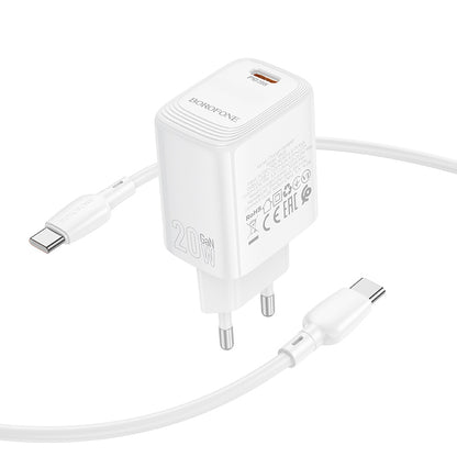 Carregador de Rede com Cabo USB-C Borofone BN26 Fuente, 20W, 3A, 1 x USB-C, Branco