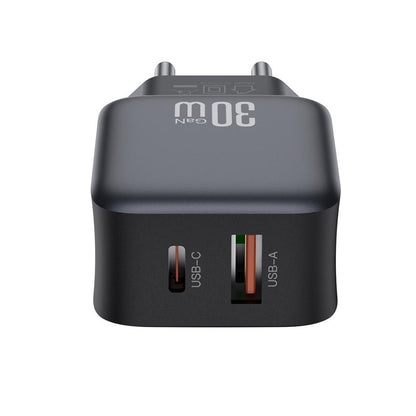 Carregador de Rede com Cabo USB-C XO Design L156, 30W, 3A, 1 x USB-A - 1 x USB-C, Preto