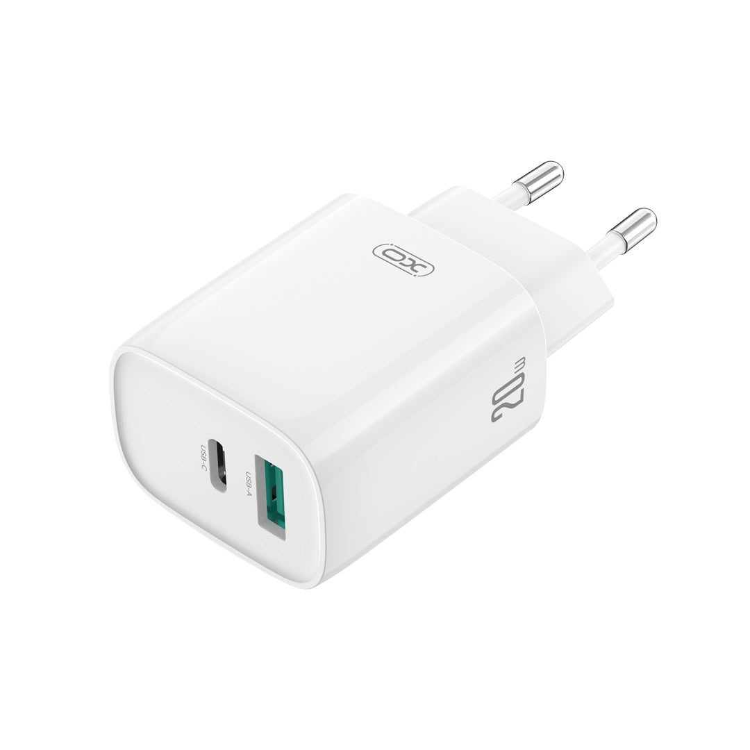 Carregador de Rede com Cabo USB-C XO Design CE29, 20W, 3A, 1 x USB-A - 1 x USB-C, Branco