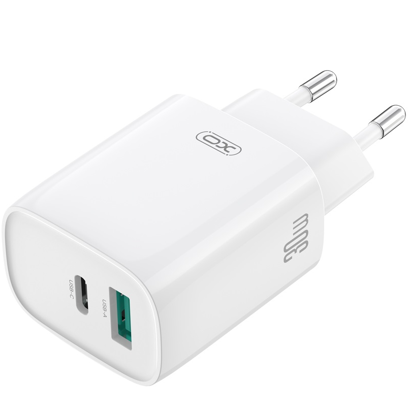Carregador de Rede com Cabo Lightning XO Design CE30, 30W, 3A, 1 x USB-A - 1 x USB-C, Branco