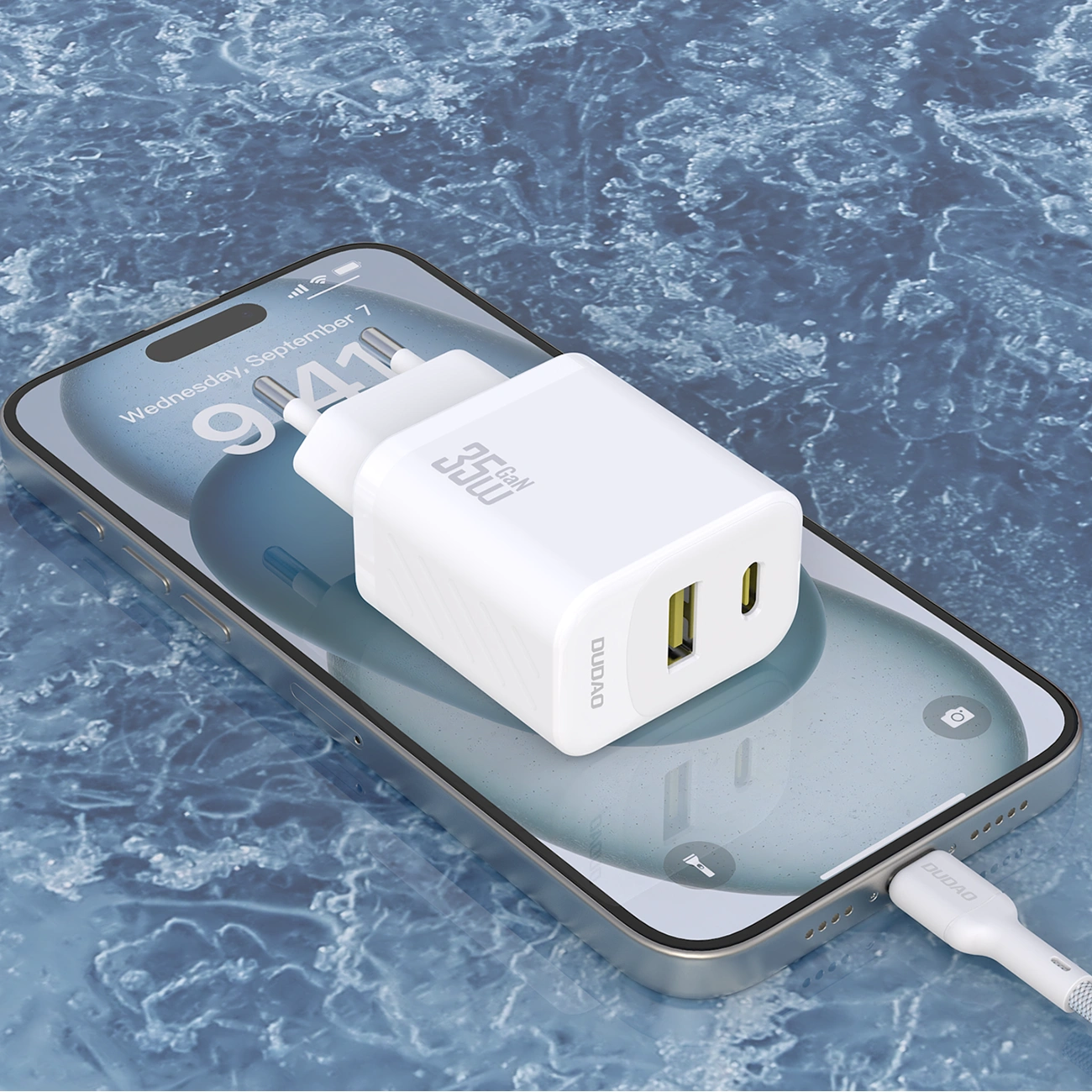 Carregador de Rede com Cabo USB-C Dudao A27Max, 35W, 1 x USB-A - 1 x USB-C, Branco
