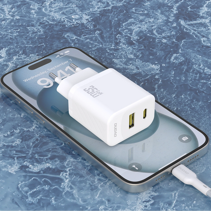 Carregador de Rede com Cabo USB-C Dudao A27Max, 35W, 1 x USB-A - 1 x USB-C, Branco