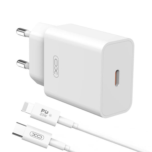 Carregador de Rede com Cabo Lightning XO Design L126, 20W, 3A, 1 x USB-C, Branco