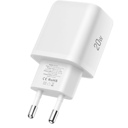 Carregador de Rede com Cabo USB-C Tech-Protect NCA20, 20W, 3A, 1 x USB-A - 1 x USB-C, Branco