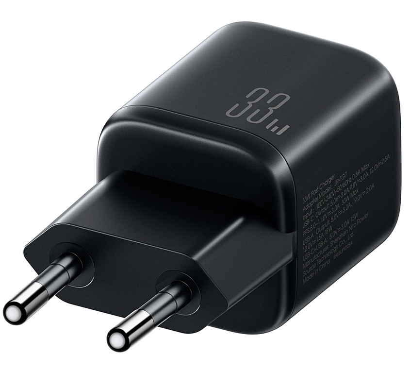 Carregador de Rede com Cabo USB-C Joyroom JR-TG7, 33W, 3A, 1 x USB-A - 1 x USB-C, Preto