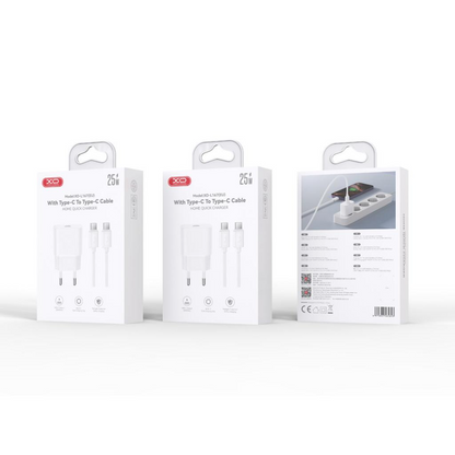 Carregador de Rede com Cabo USB-C XO Design L167, 25W, 3A, 1 x USB-C, Branco