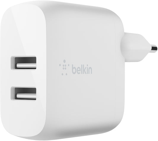 Carregador de Rede com Cabo USB-C Belkin BoostCharge Dual, 24W, 2.4A, 2 x USB-A, Branco WCE001vf1MWH