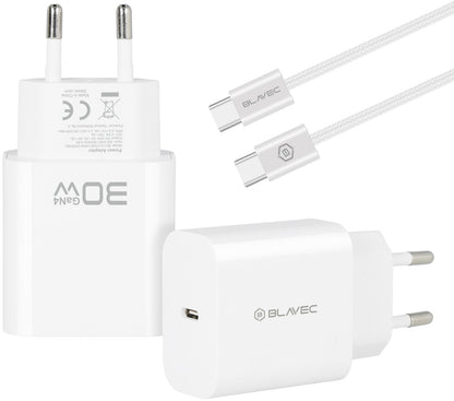 Carregador de Rede com Cabo USB-C Blavec BC-14, 30 W, 3 A, 1 x USB-C, Branco