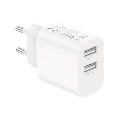 Carregador de Rede com Cabo USB-C XO Design CE55, 12 W, 2,4 A, 2 x USB-A, Branco
