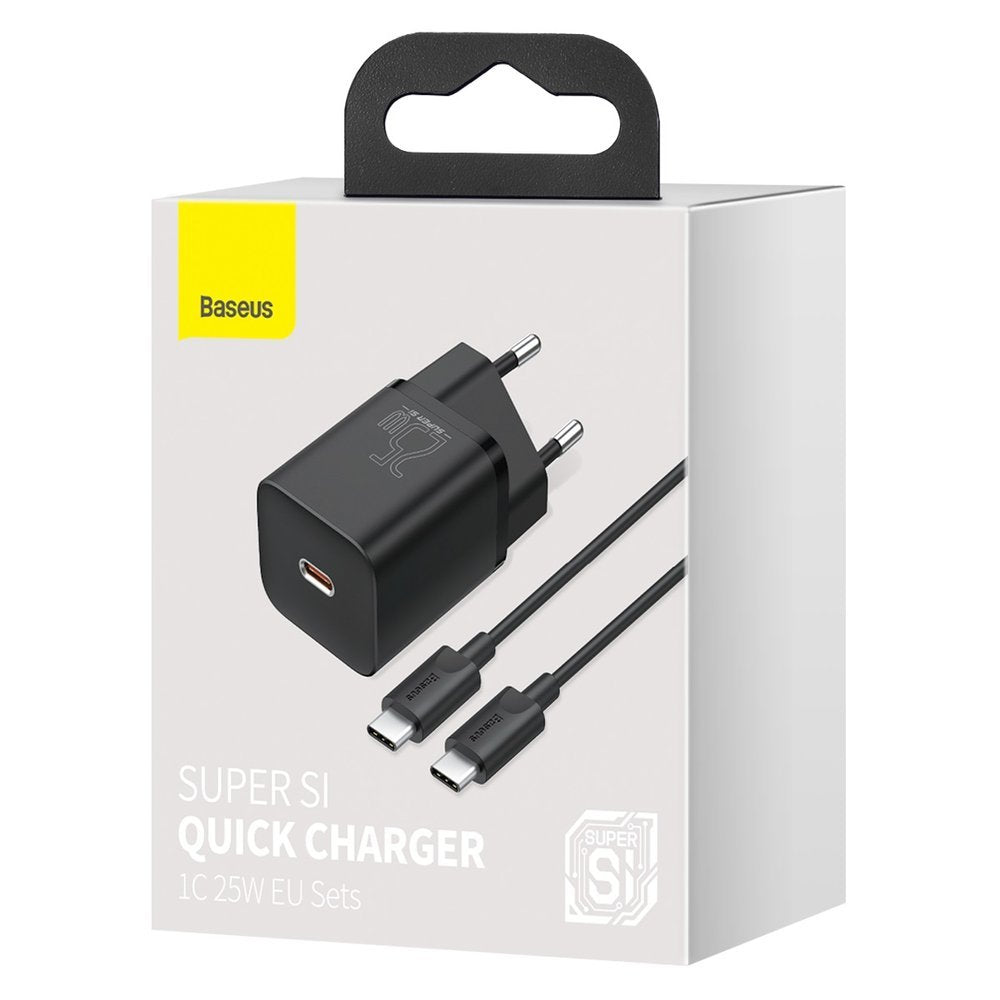 Carregador de rede Baseus Super Si USB-C com cabo USB-C, 25W, 3A, 1 x USB-C, preto TZCCCSUP-L01 