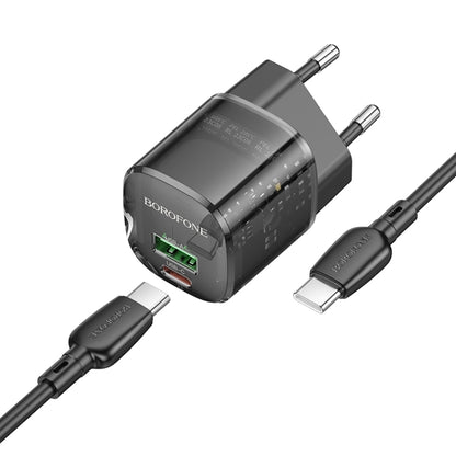 Carregador de Rede com Cabo USB-C Borofone BN17 Sunlight, 20W, 3A, 1 x USB-A - 1 x USB-C, Preto