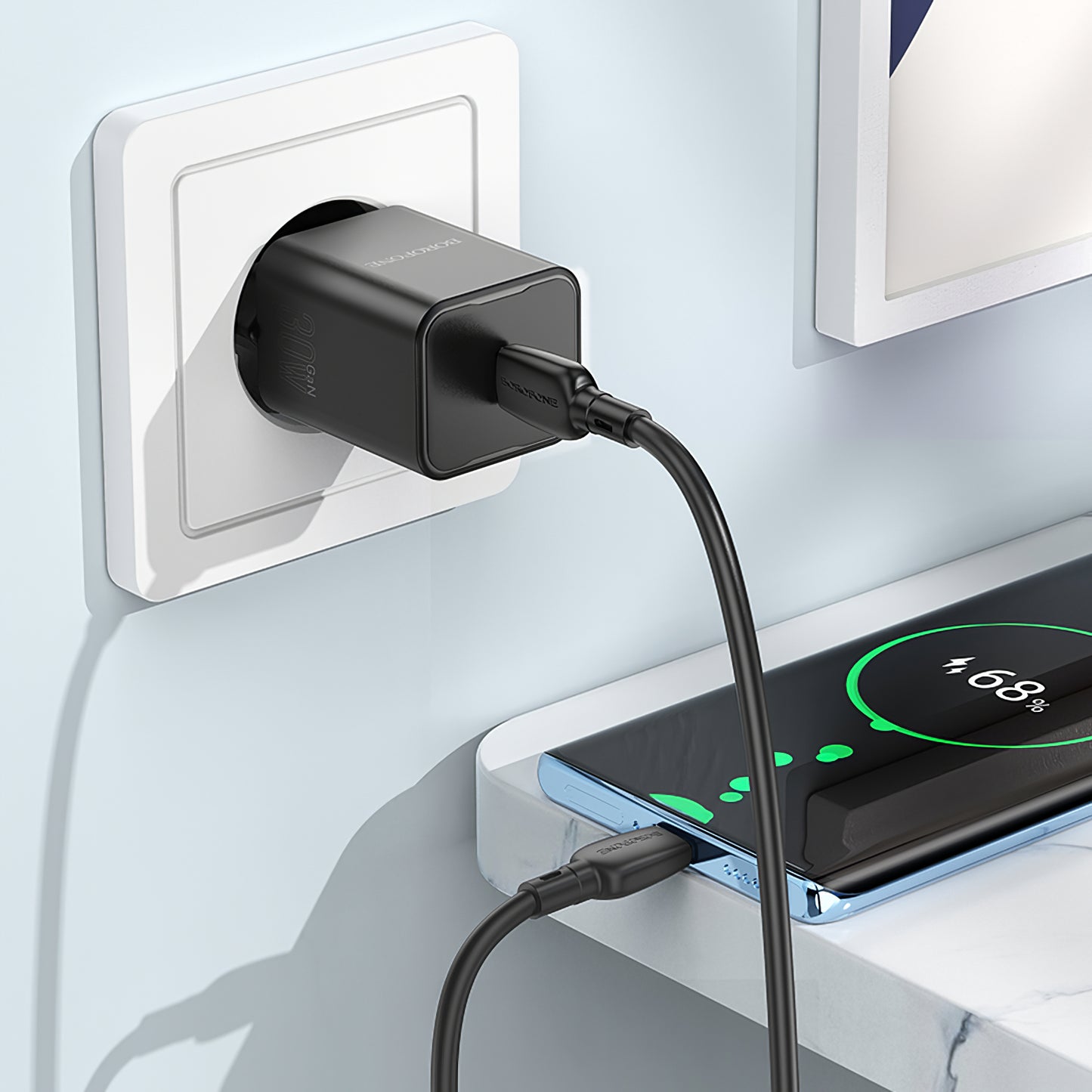 Carregador de rede com cabo USB-C Borofone BN13 Safety, 30W, 3A, 1 x USB-C, preto 