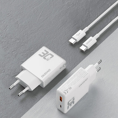 Carregador de rede com cabo USB-C Dudao A30EUT, 30W, 3A, 1 x USB-A - 1 x USB-C, branco 