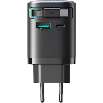 Carregador de rede Joyroom JR-TCL02 com cabo USB-C JR-TCL02, 65W, 3A, 1 x USB-A - 1 x USB-C, preto 