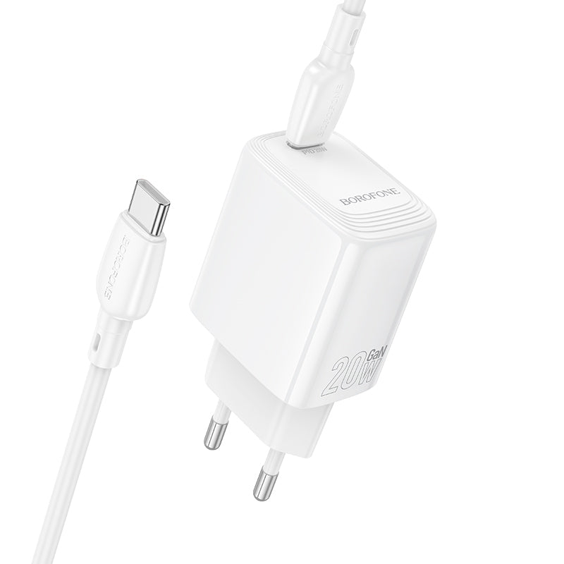 Carregador de Rede com Cabo USB-C Borofone BN26 Fuente, 20W, 3A, 1 x USB-C, Branco