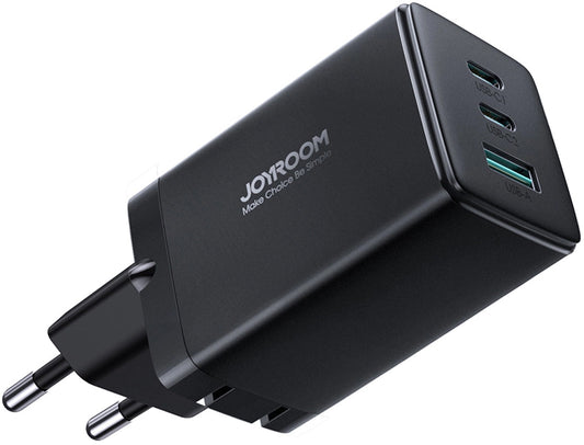 Carregador de Rede com Cabo USB-C Joyroom TCG01, 65W, 3.25A, 1 x USB-A - 2 x USB-C, Preto