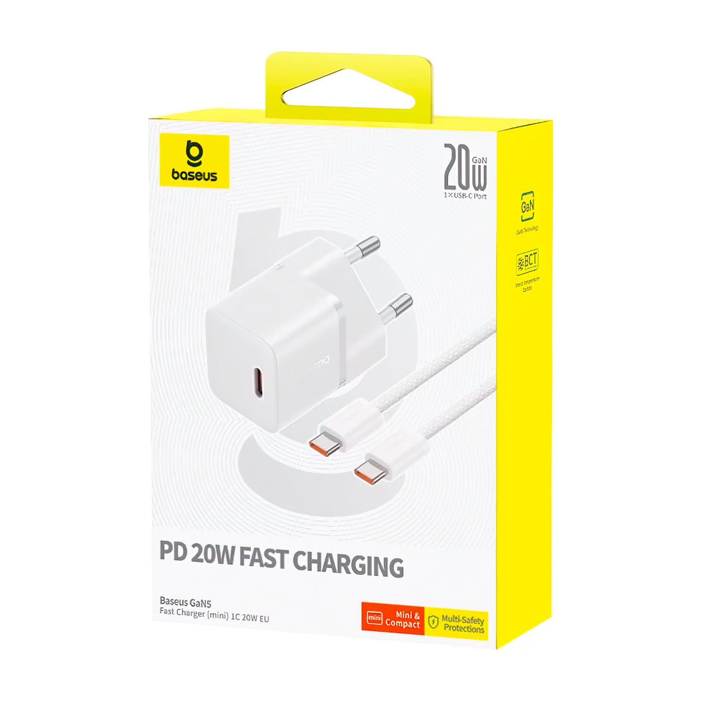 Carregador de Rede com Cabo USB-C Baseus GaN5, 20W, 3A, 1 x USB-C, Branco P10110900213-01
