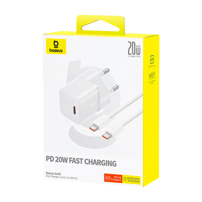 Carregador de Rede com Cabo USB-C Baseus GaN5, 20W, 3A, 1 x USB-C, Branco P10110900213-01