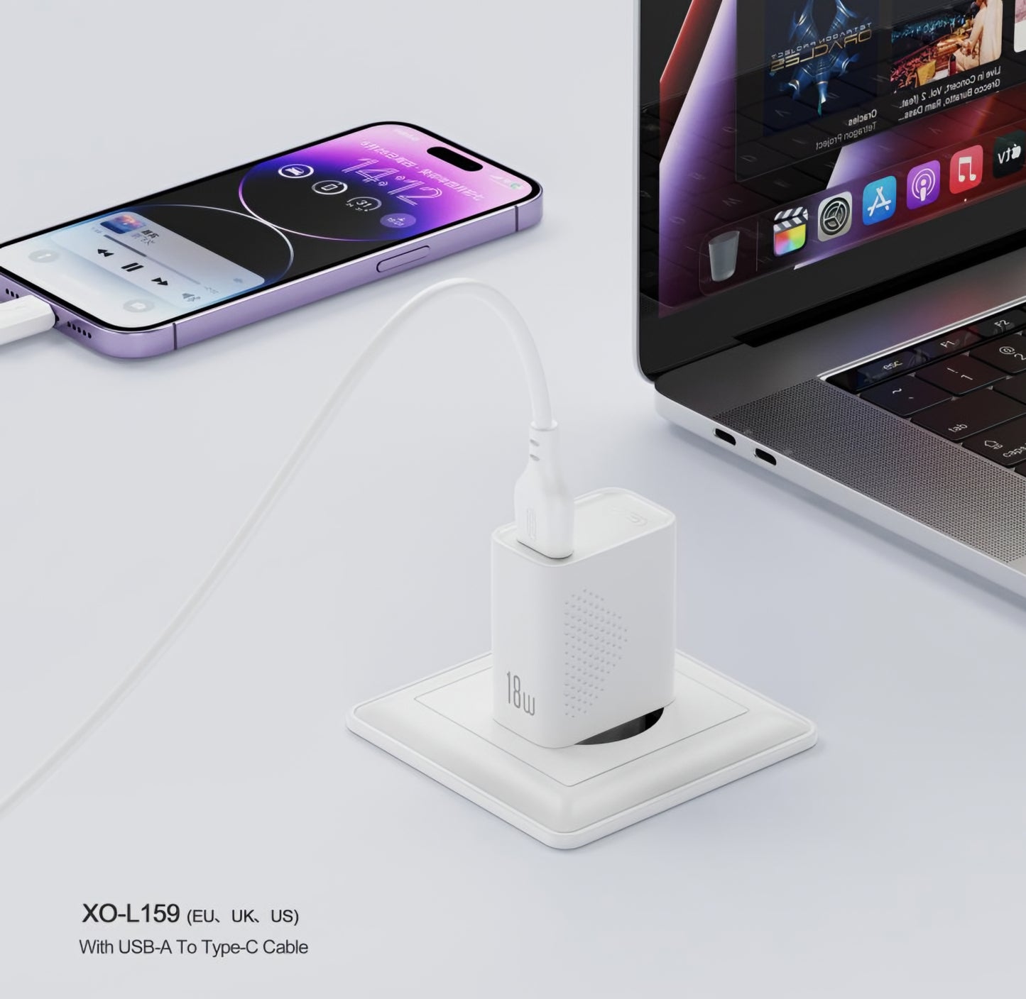 Carregador de Rede com Cabo microUSB XO Design L159, 18W, 3A, 1 x USB-A, Branco