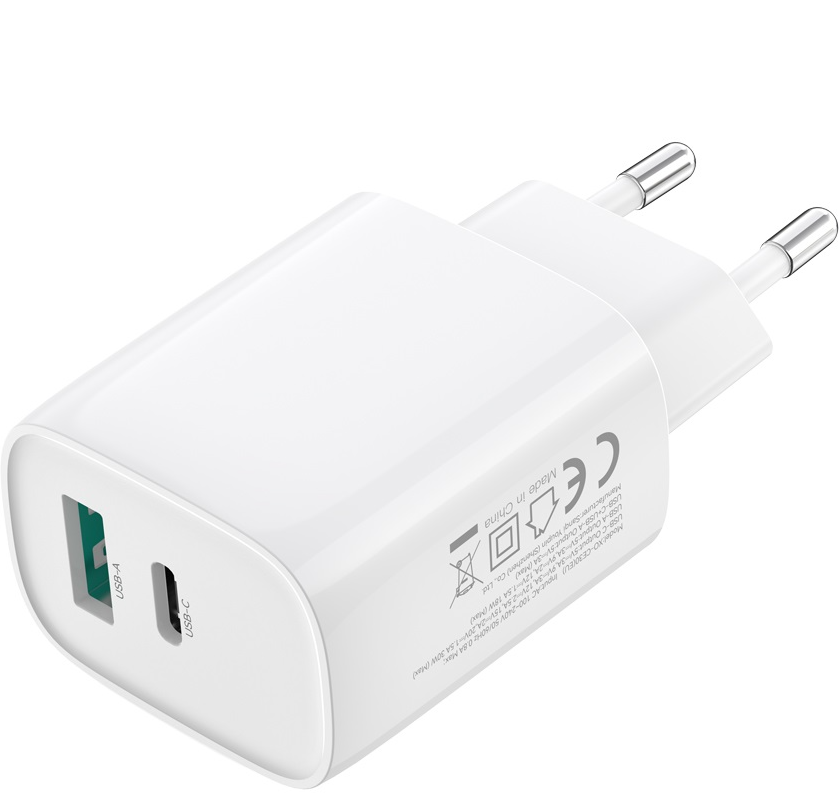 Carregador de Rede com Cabo Lightning XO Design CE30, 30W, 3A, 1 x USB-A - 1 x USB-C, Branco