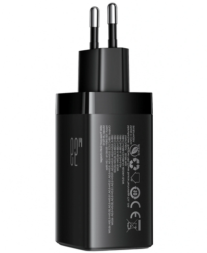 Carregador de Rede com Cabo USB-C Joyroom JR-TG10, 65W, 3.25A, 1 x USB-A - 2 x USB-C, Preto