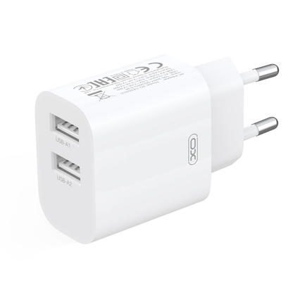 Carregador de Rede com Cabo USB-C XO Design CE55, 12 W, 2,4 A, 2 x USB-A, Branco