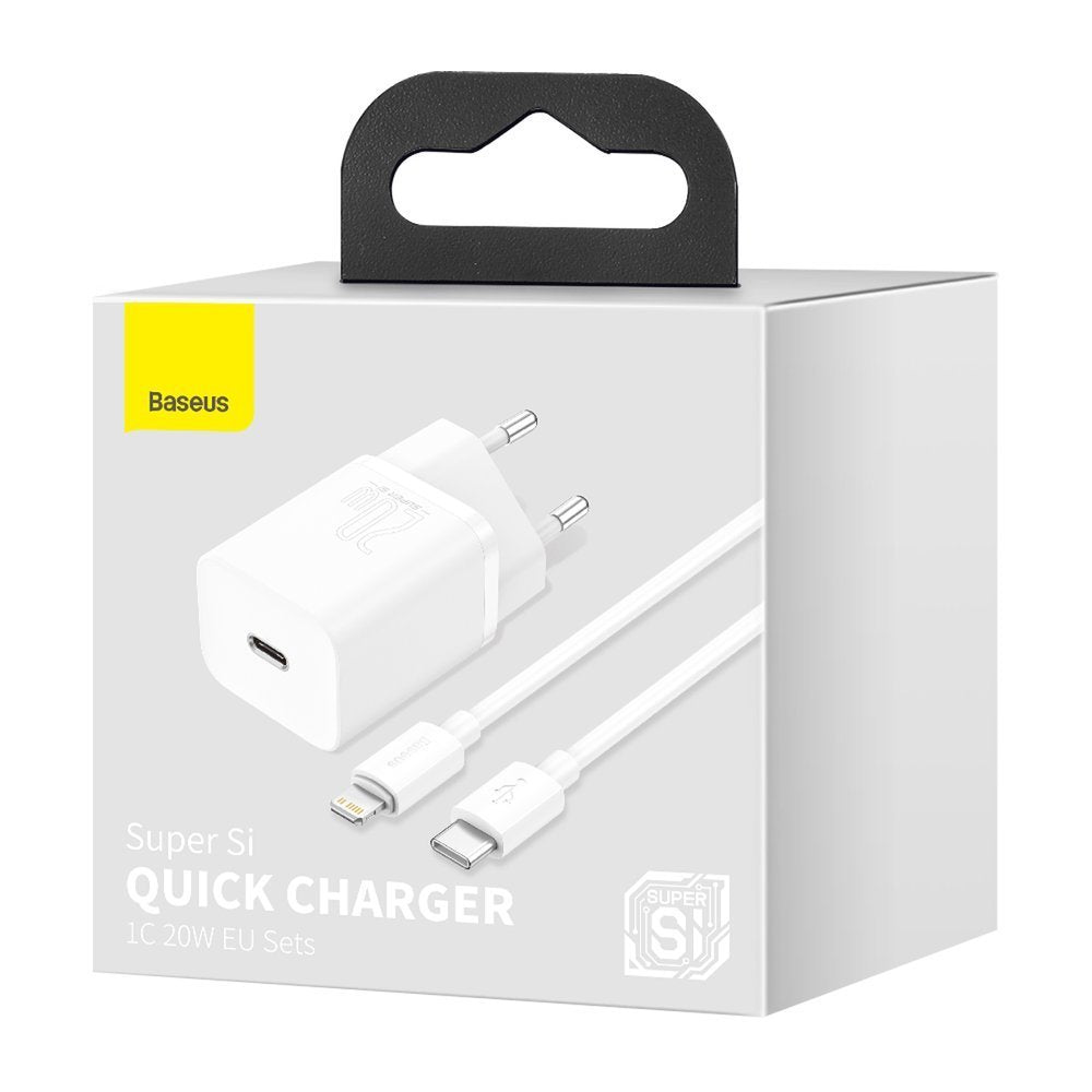 Carregador de rede Baseus Super Si com cabo Lightning, 20W, 3A, 1 x USB-C, branco TZCCCSUP-B02 