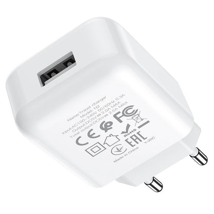 Carregador de Rede com Cabo Lightning HOCO N2, 10W, 2A, 1 x USB-A, Branco