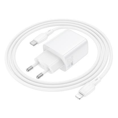 Carregador de Rede com Cabo Lightning Borofone BN27 Fuente, 20W, 3A, 1 x USB-A - 1 x USB-C, Branco