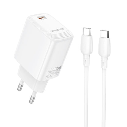 Carregador de Rede com Cabo USB-C Borofone BN26 Fuente, 20W, 3A, 1 x USB-C, Branco