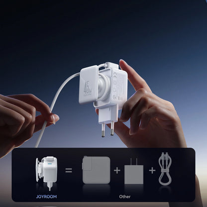 Carregador de Rede com Cabo USB-C Joyroom JR-TCL05, 45W, 3A, 2 x USB-C, Branco